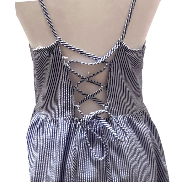 Divided by H&M Blue & White Striped Spaghetti Strap Tie Back Midi Dress Size 10 - Picture 4 of 6